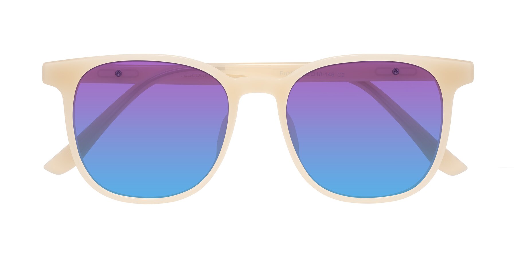 Folded Front of Ruhling in Apricot with Purple / Blue Gradient Lenses