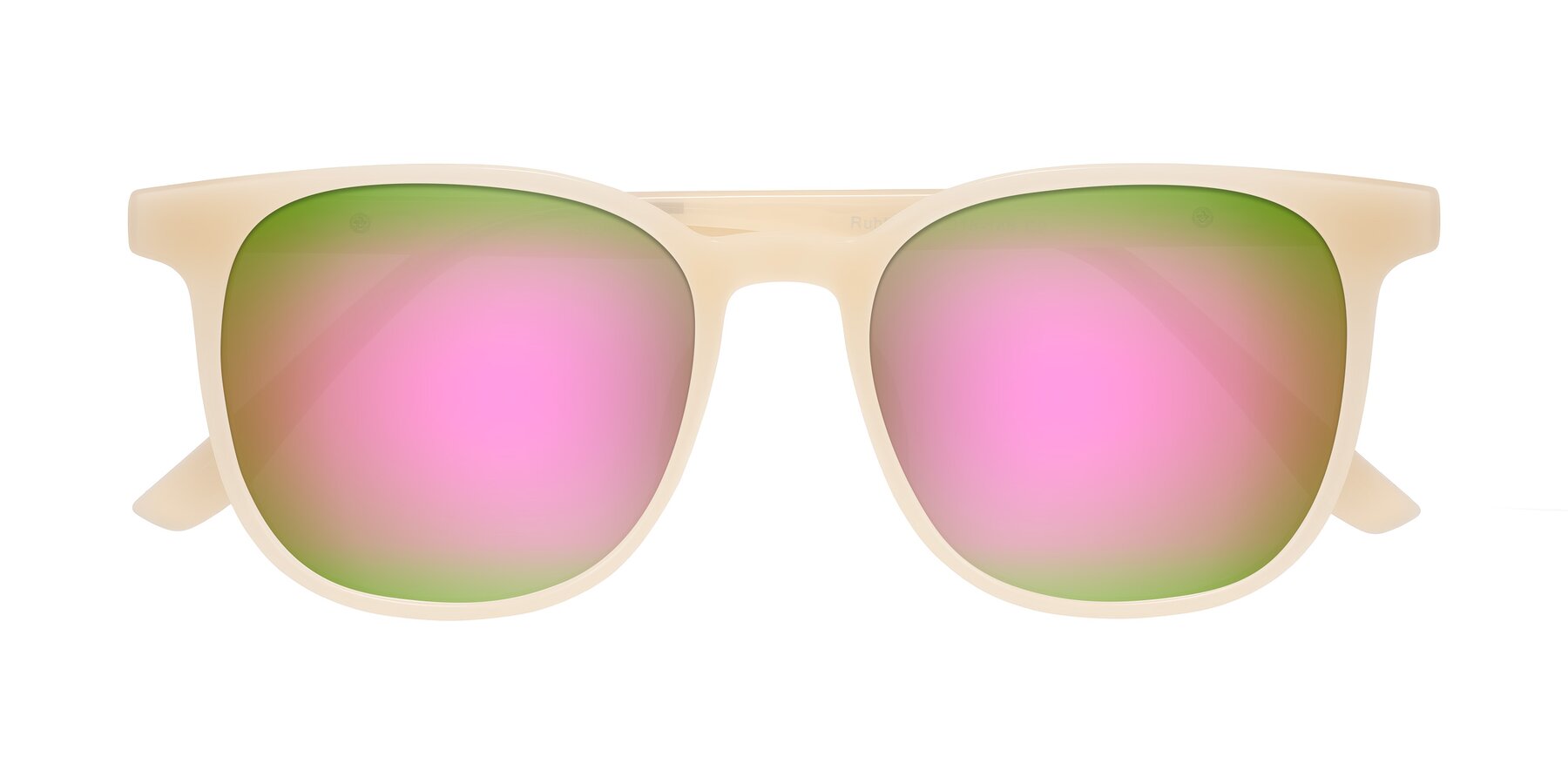 Folded Front of Ruhling in Apricot with Pink Mirrored Lenses