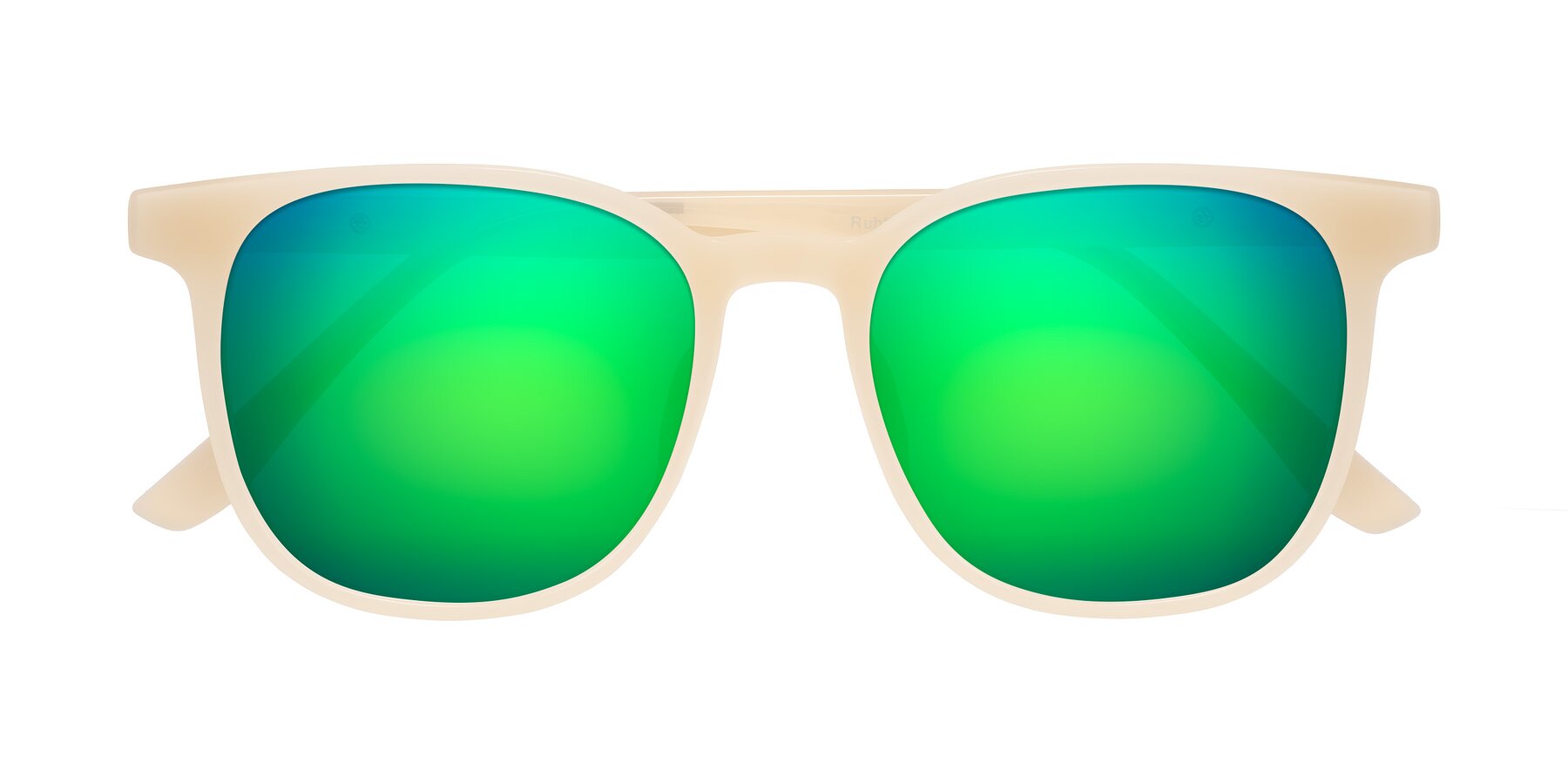 Folded Front of Ruhling in Apricot with Green Mirrored Lenses