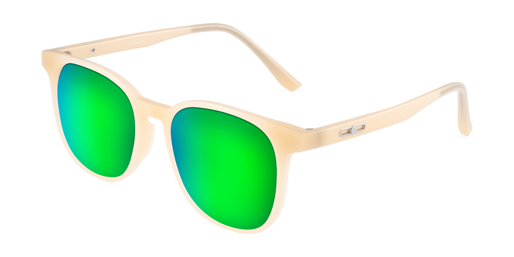 Angle of Ruhling in Apricot with Green Mirrored Lenses
