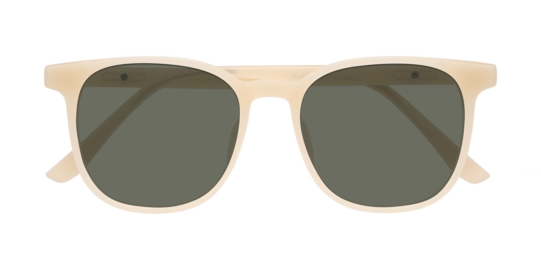 Folded Front of Ruhling in Apricot with Gray Polarized Lenses