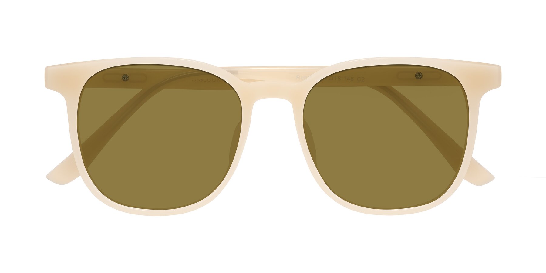 Folded Front of Ruhling in Apricot with Brown Polarized Lenses