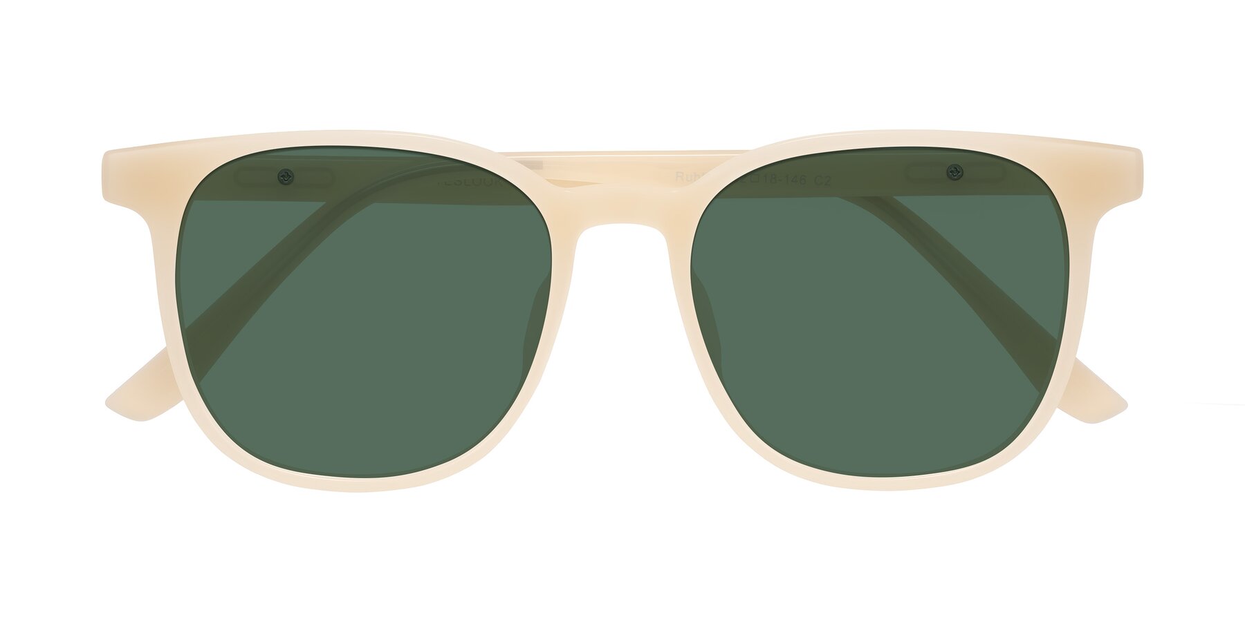 Folded Front of Ruhling in Apricot with Green Polarized Lenses