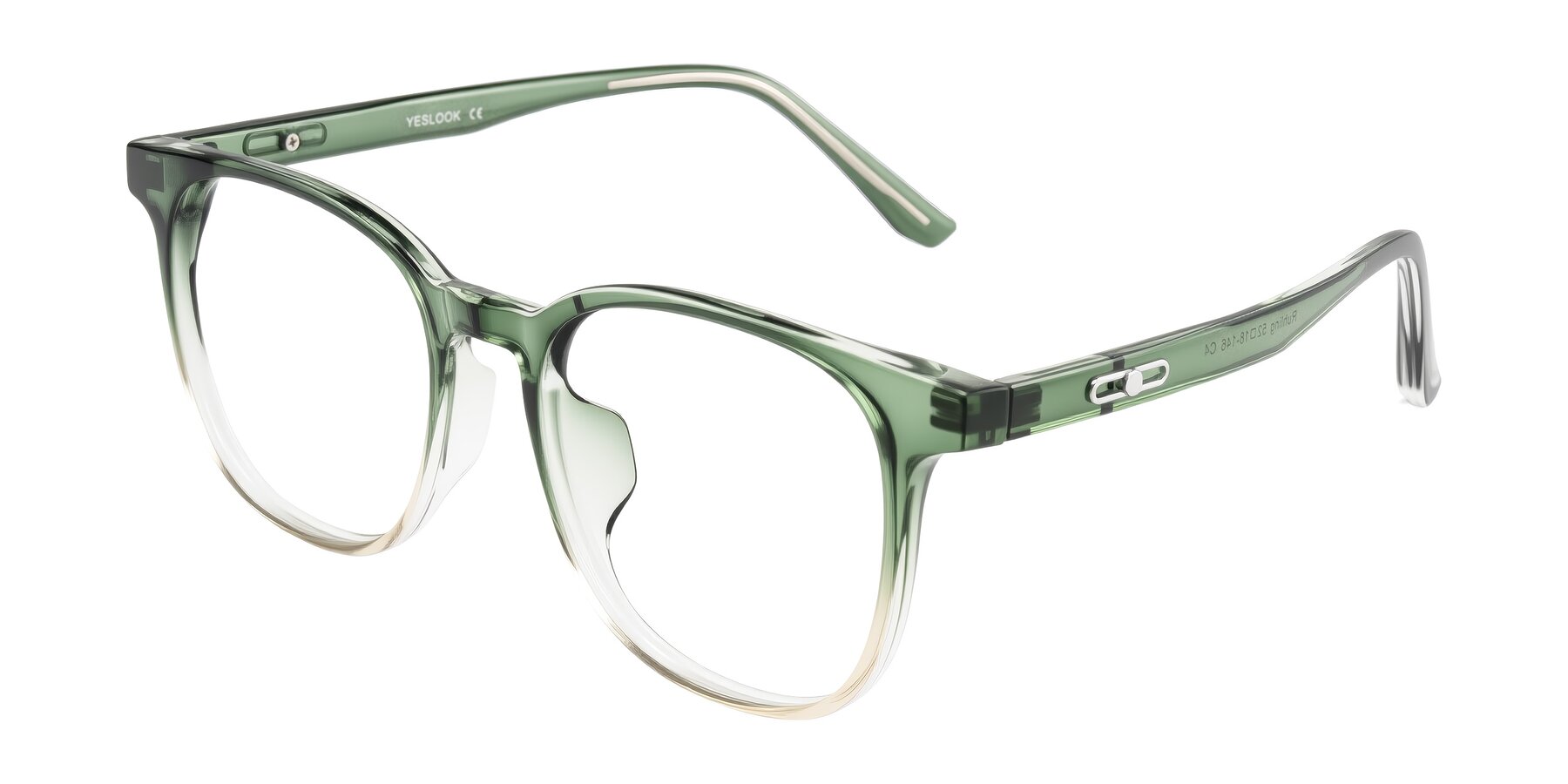 Angle of Ruhling in Gradient Green with Clear Eyeglass Lenses