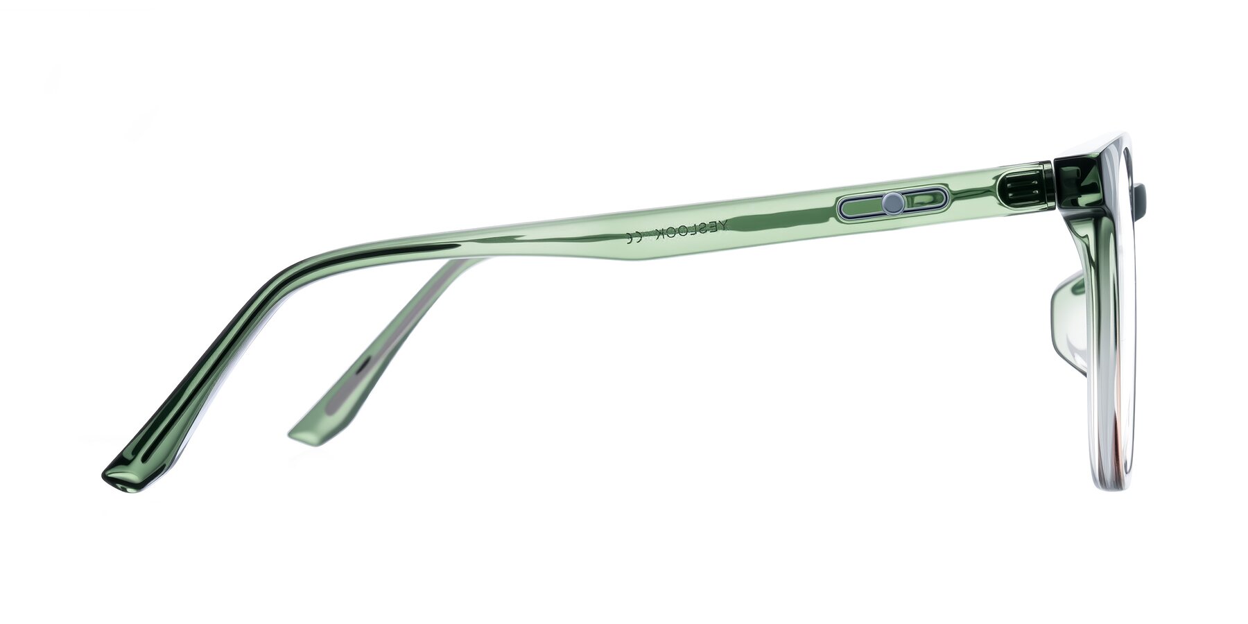 Side of Ruhling in Gradient Green with Clear Eyeglass Lenses