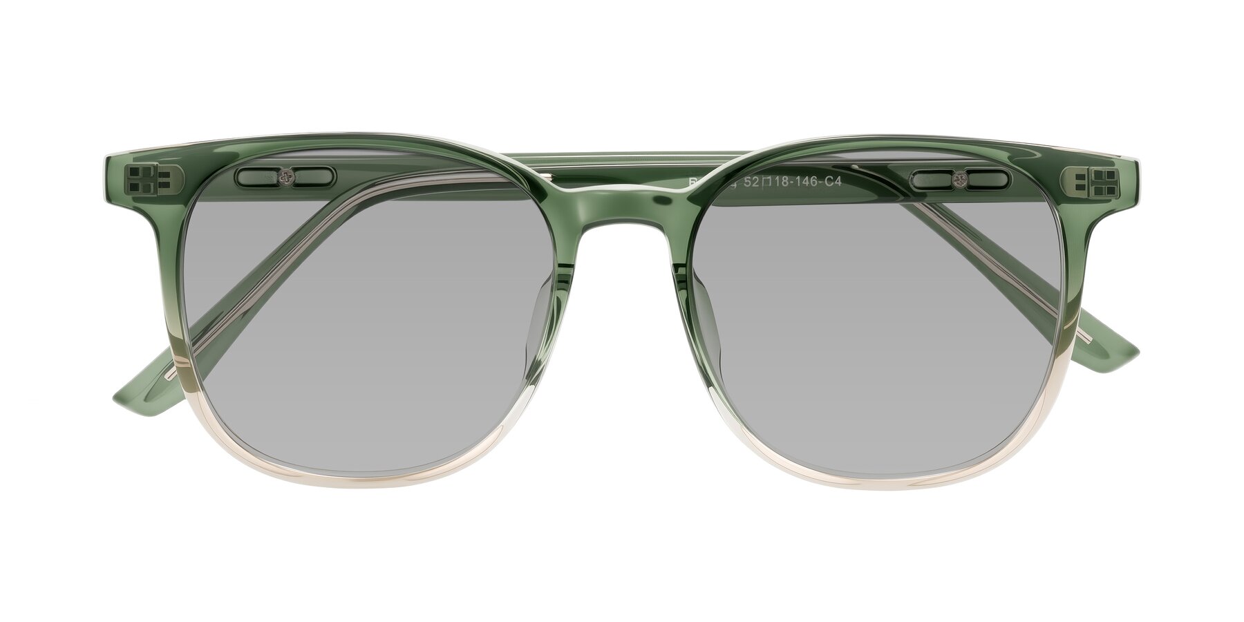 Folded Front of Ruhling in Gradient Green with Light Gray Tinted Lenses