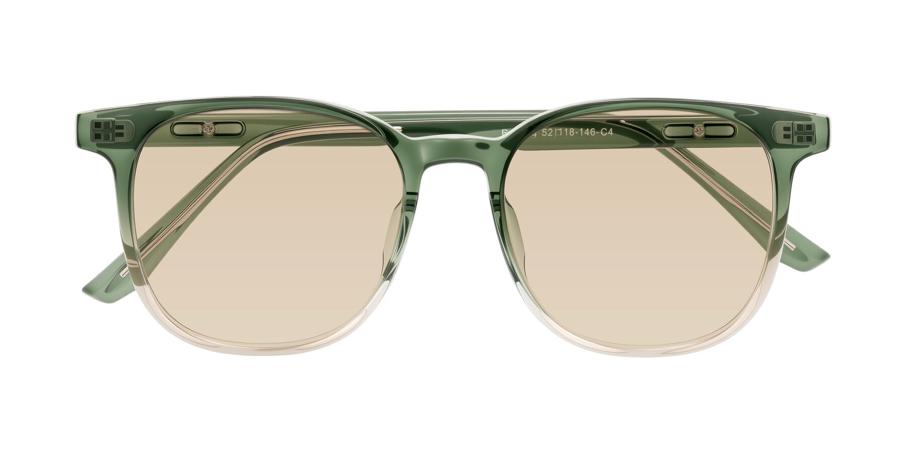 Folded Front of Ruhling in Gradient Green with Light Brown Tinted Lenses