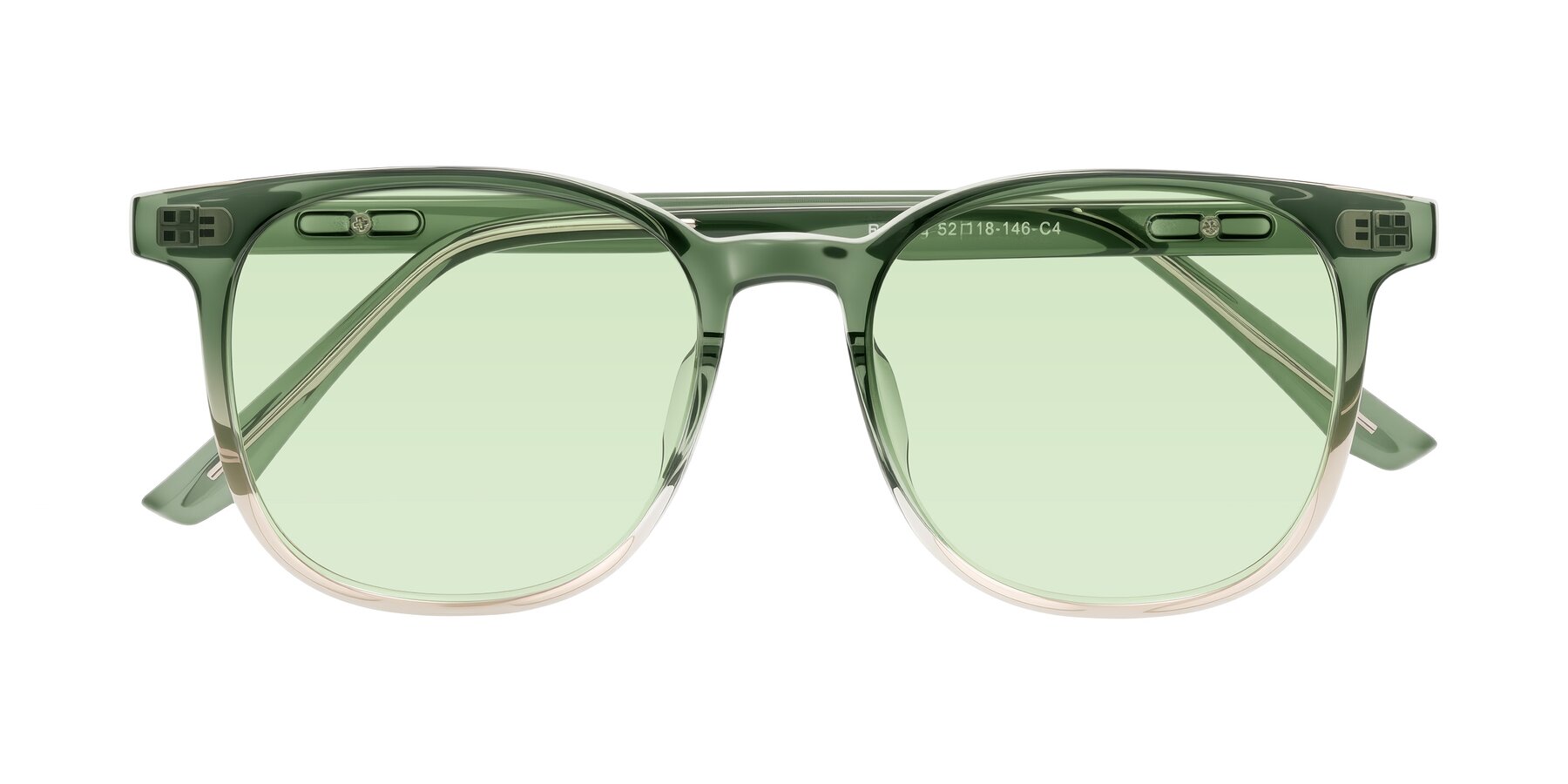 Folded Front of Ruhling in Gradient Green with Light Green Tinted Lenses