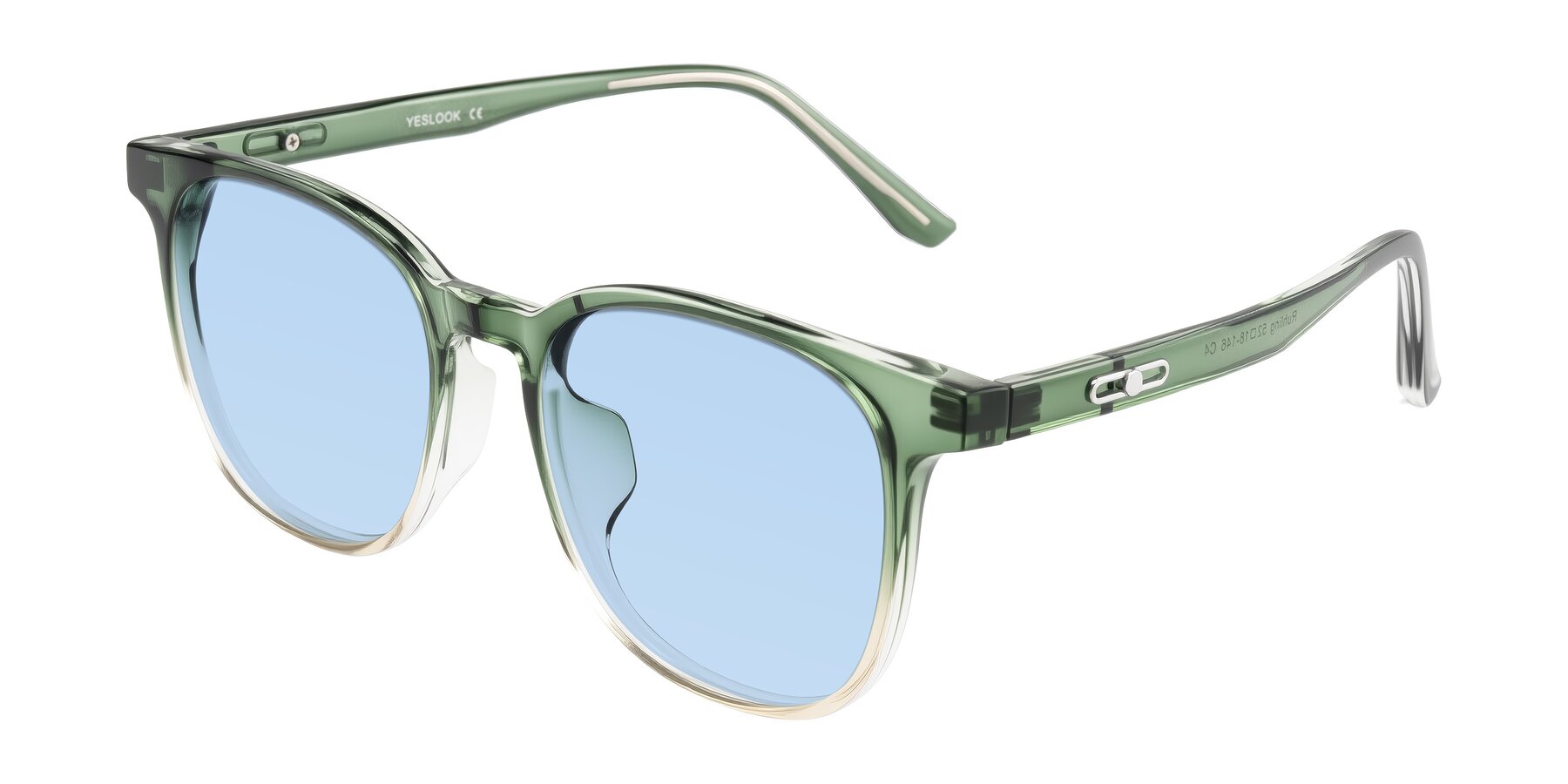 Angle of Ruhling in Gradient Green with Light Blue Tinted Lenses