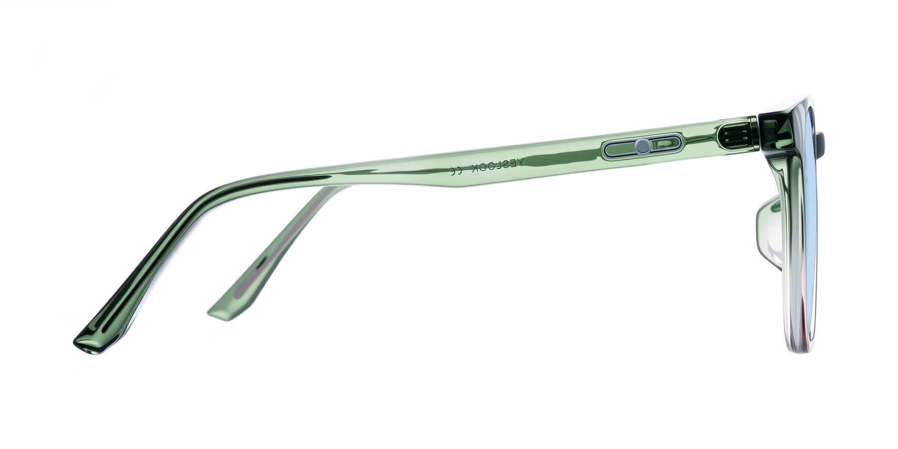 Side of Ruhling in Gradient Green with Light Blue Tinted Lenses