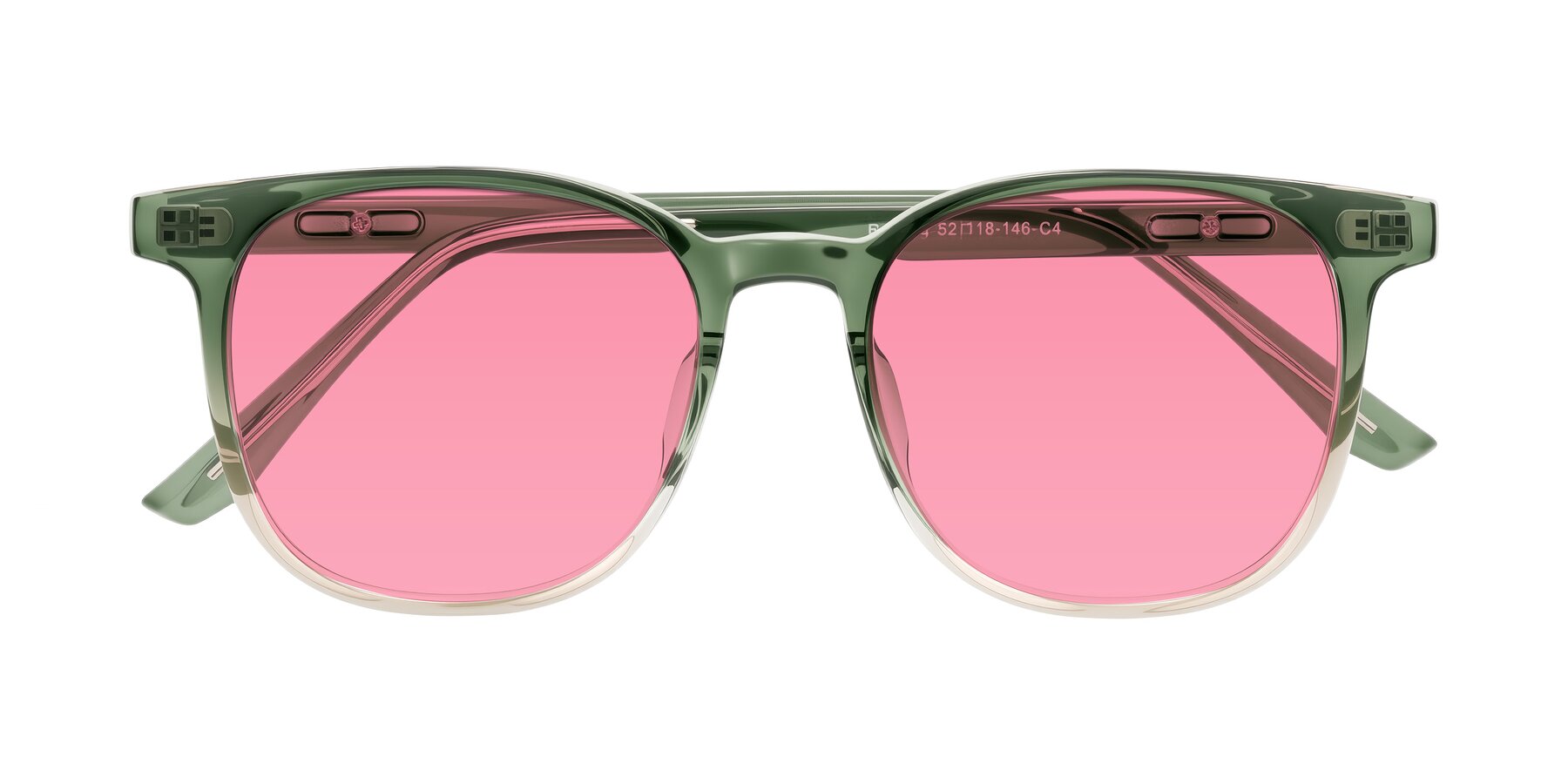 Folded Front of Ruhling in Gradient Green with Pink Tinted Lenses