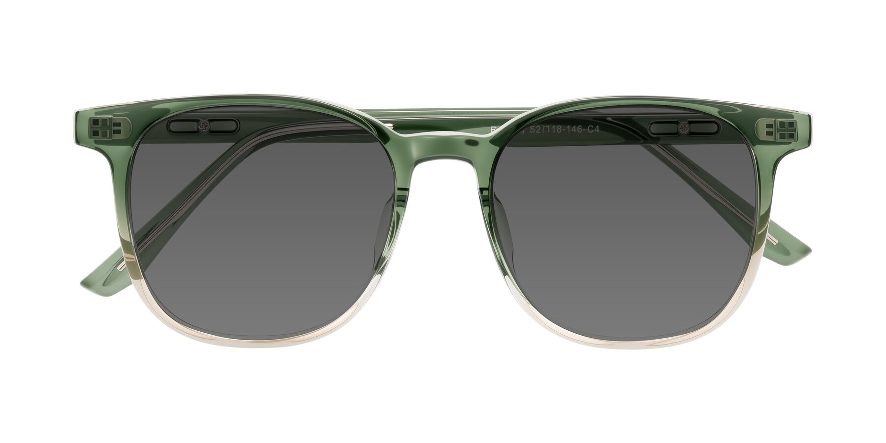 Folded Front of Ruhling in Gradient Green with Medium Gray Tinted Lenses