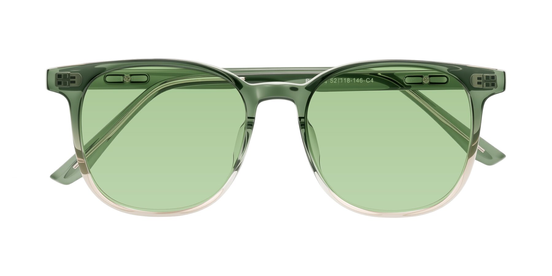 Folded Front of Ruhling in Gradient Green with Medium Green Tinted Lenses