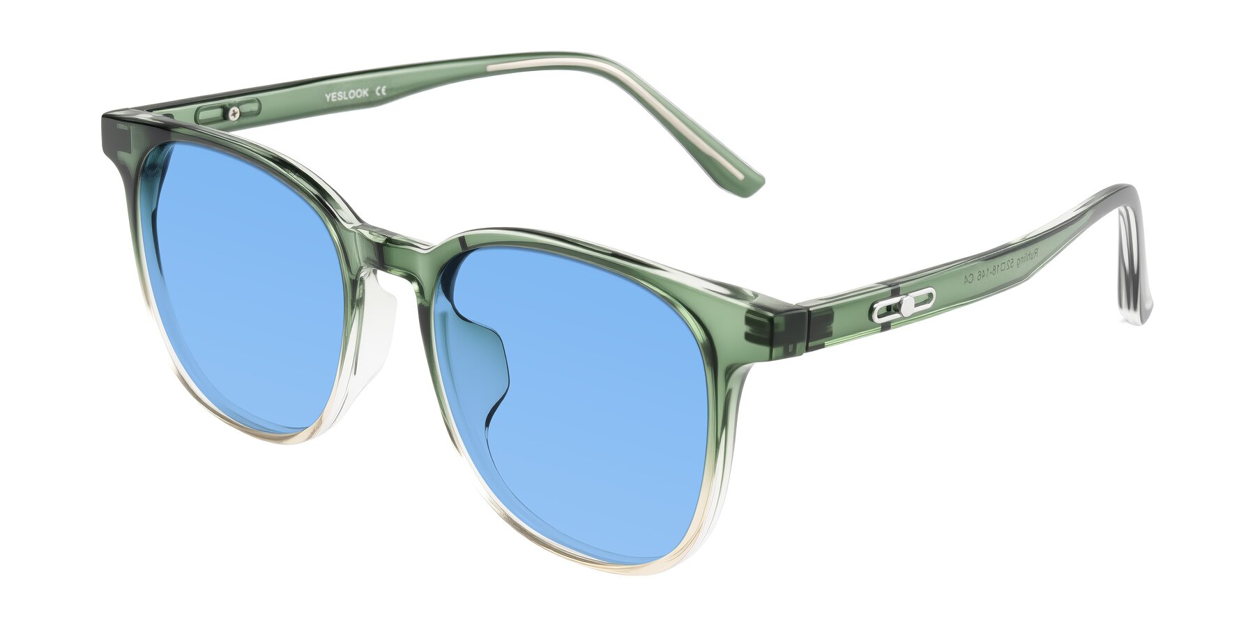 Angle of Ruhling in Gradient Green with Medium Blue Tinted Lenses