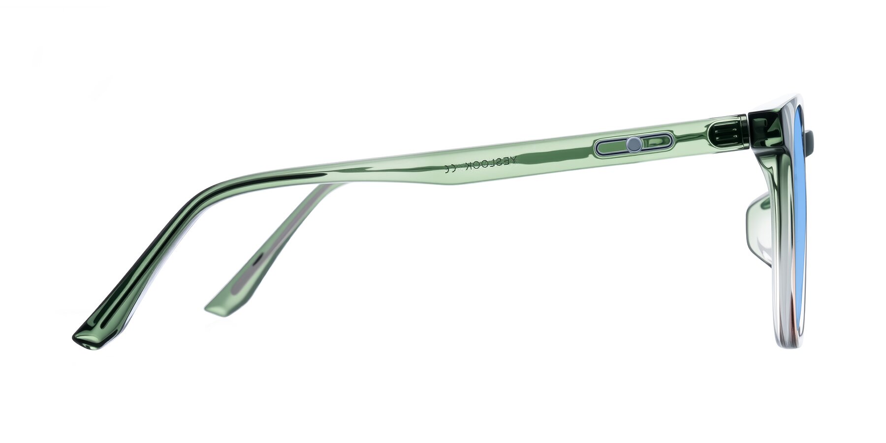 Side of Ruhling in Gradient Green with Medium Blue Tinted Lenses