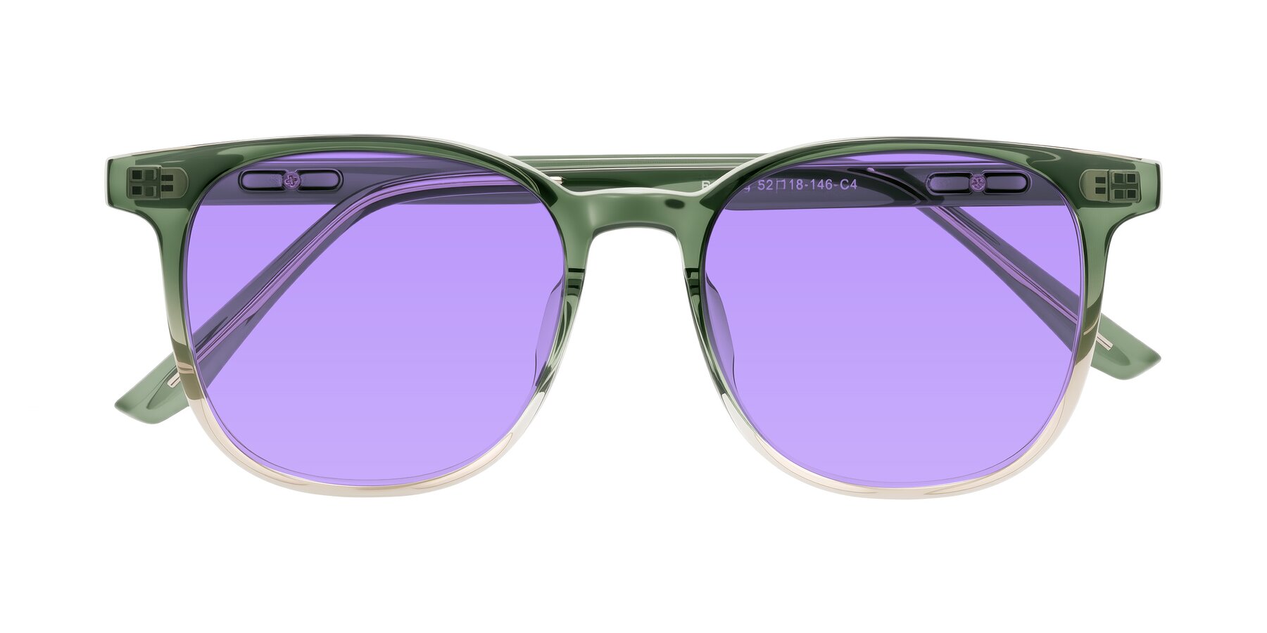 Folded Front of Ruhling in Gradient Green with Medium Purple Tinted Lenses