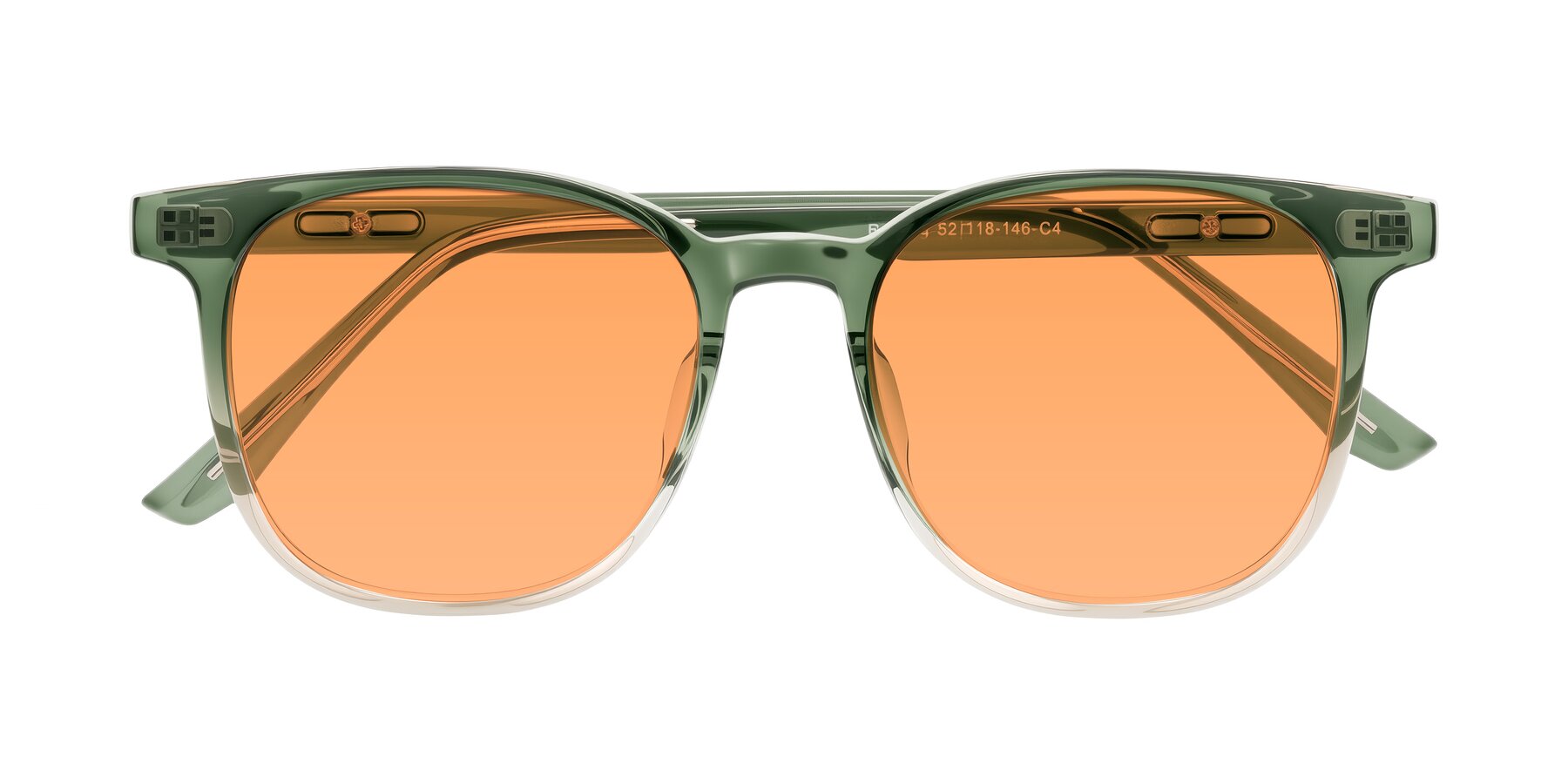Folded Front of Ruhling in Gradient Green with Medium Orange Tinted Lenses