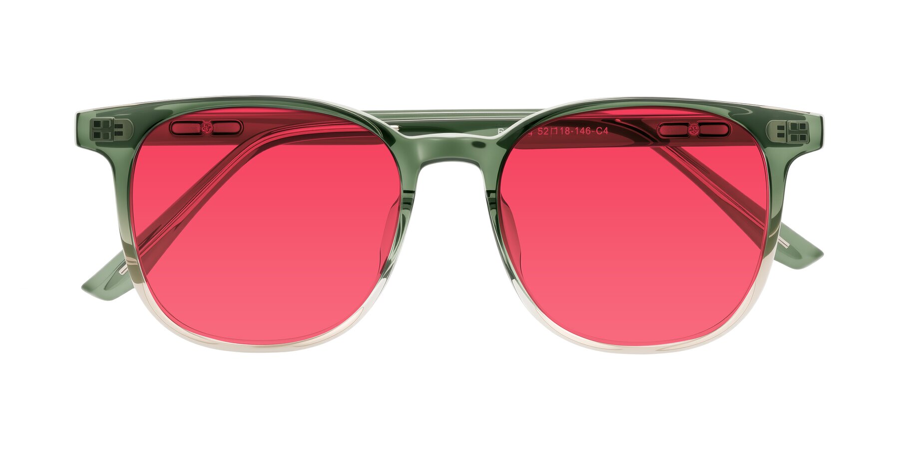 Folded Front of Ruhling in Gradient Green with Red Tinted Lenses