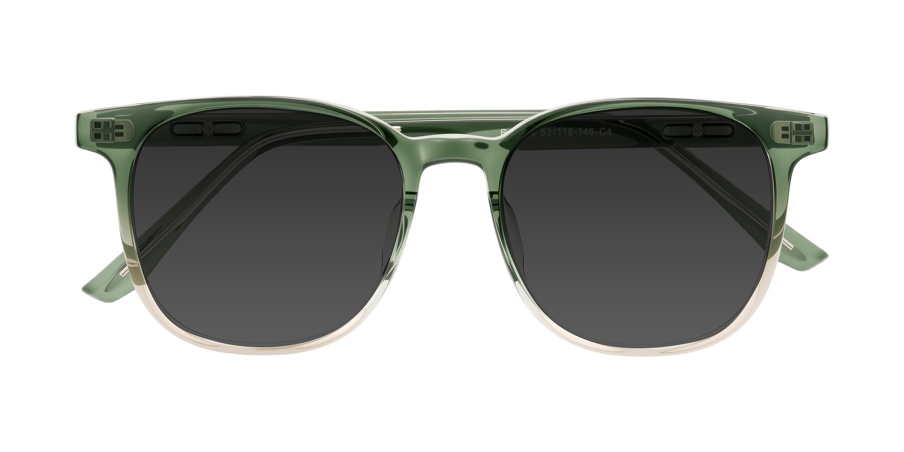 Folded Front of Ruhling in Gradient Green with Gray Tinted Lenses