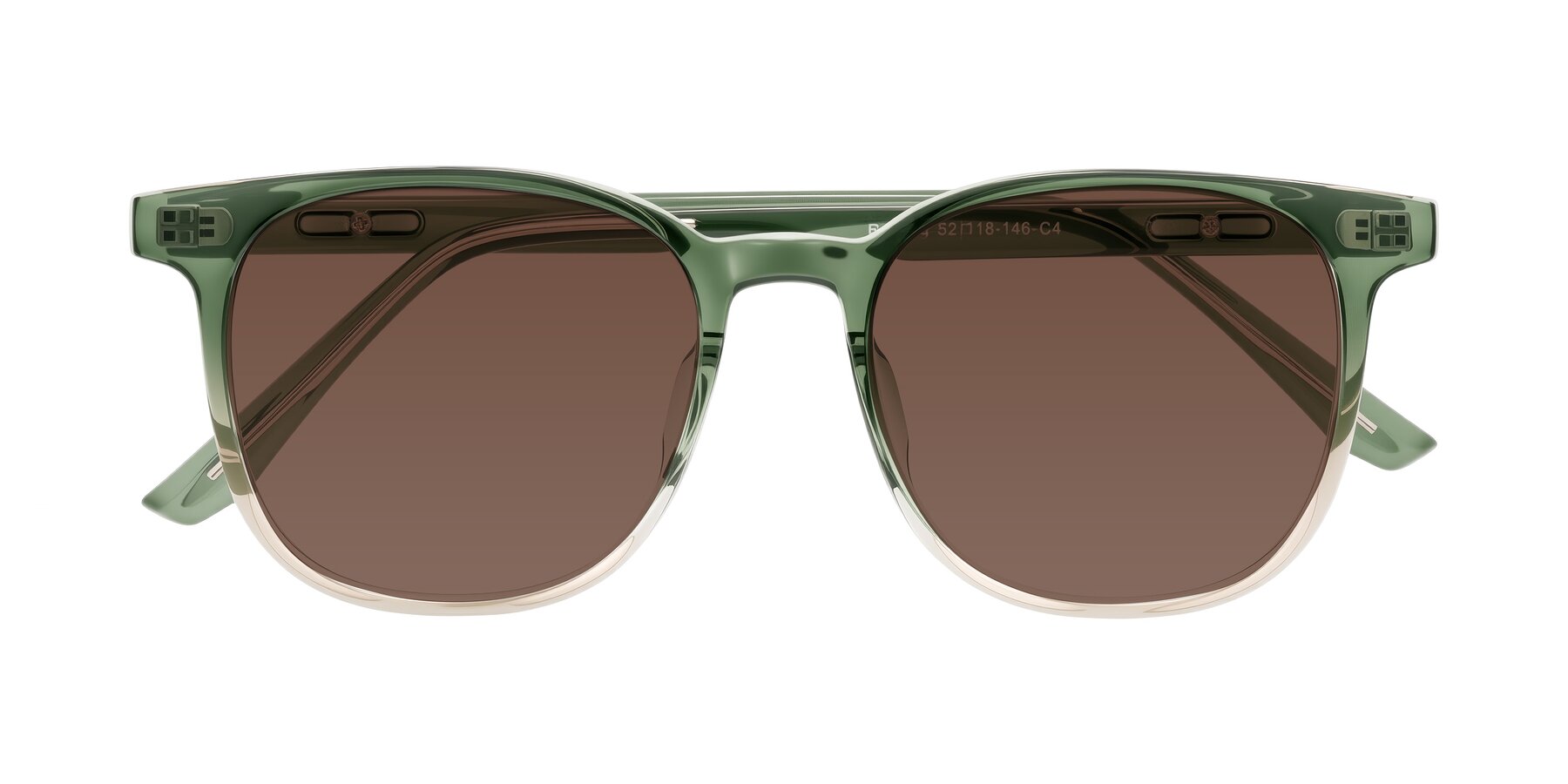 Folded Front of Ruhling in Gradient Green with Brown Tinted Lenses