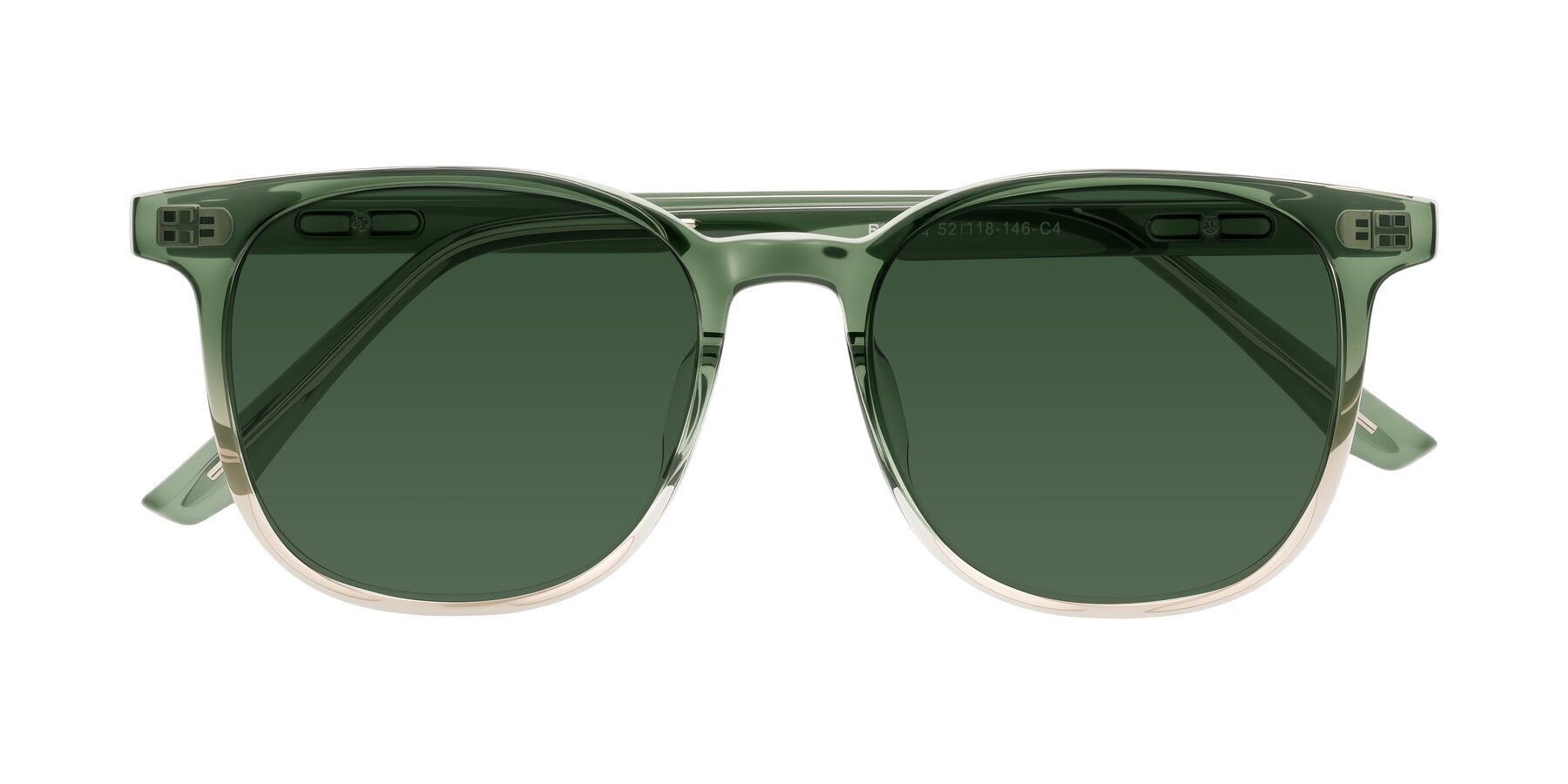 Folded Front of Ruhling in Gradient Green with Green Tinted Lenses