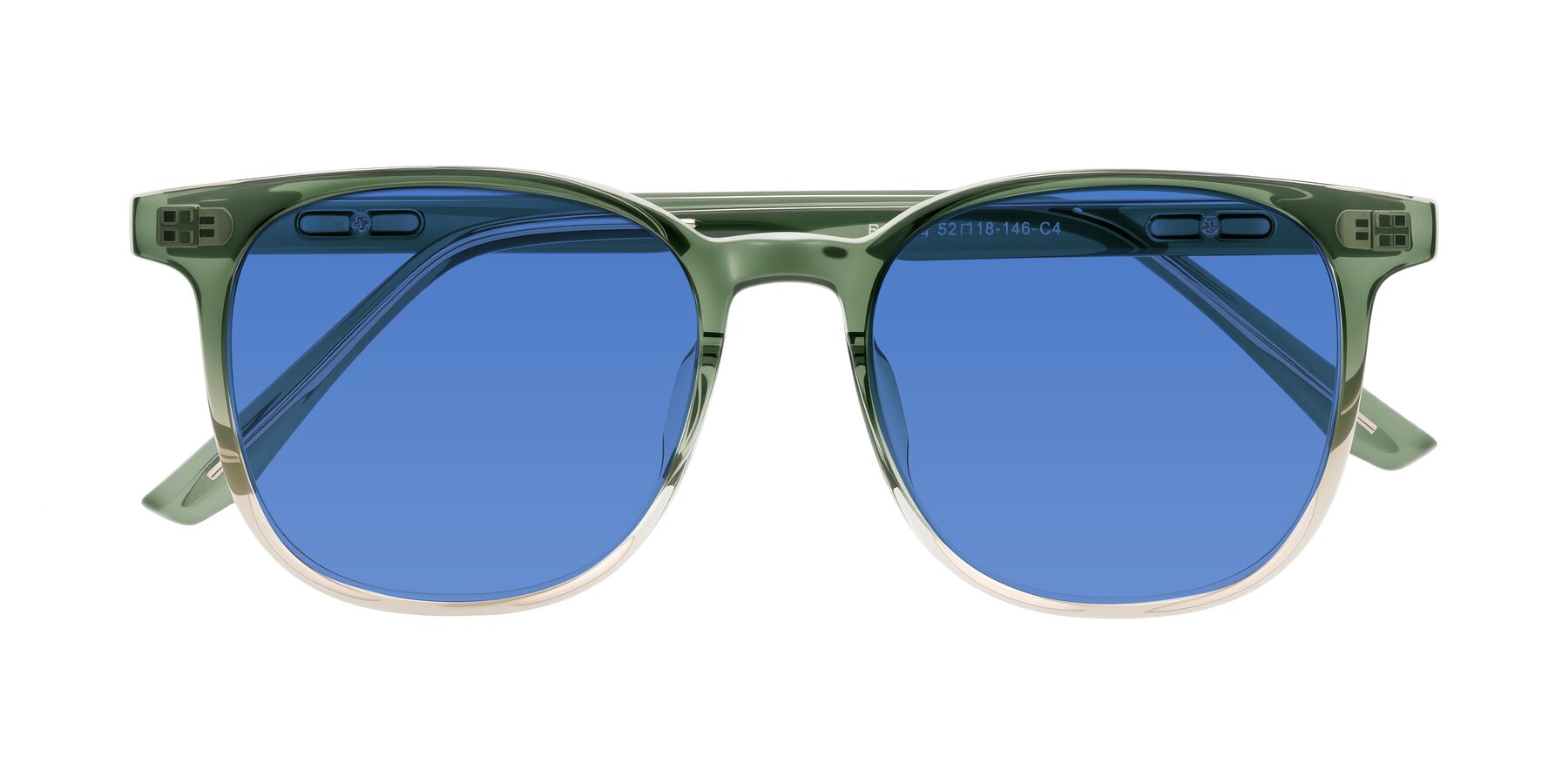 Folded Front of Ruhling in Gradient Green with Blue Tinted Lenses