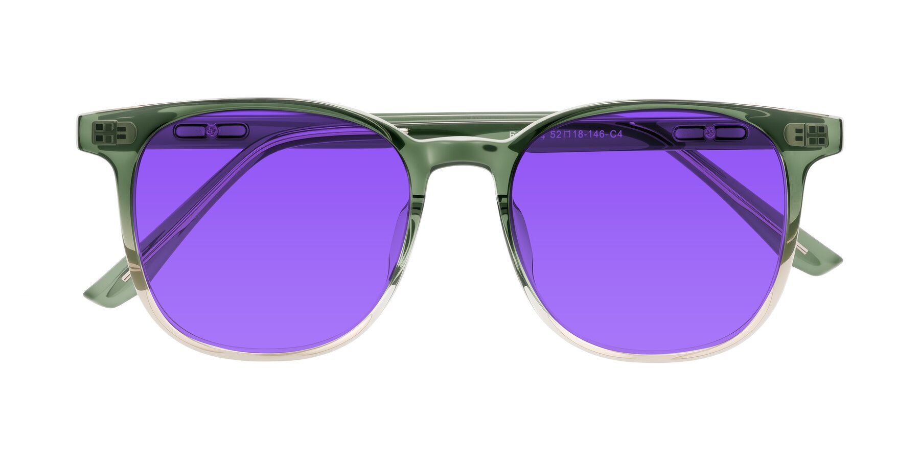 Folded Front of Ruhling in Gradient Green with Purple Tinted Lenses