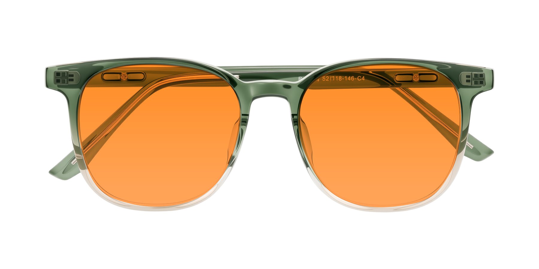 Folded Front of Ruhling in Gradient Green with Orange Tinted Lenses