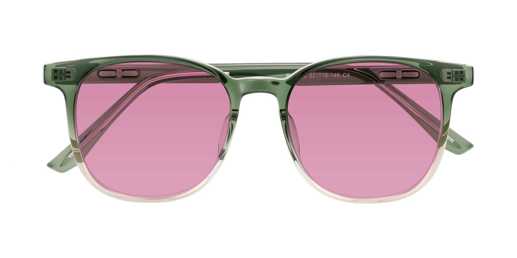 Folded Front of Ruhling in Gradient Green with Medium Wine Tinted Lenses