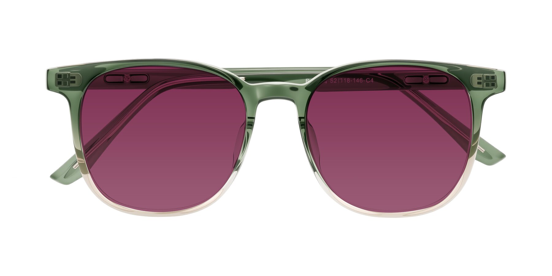 Folded Front of Ruhling in Gradient Green with Wine Tinted Lenses