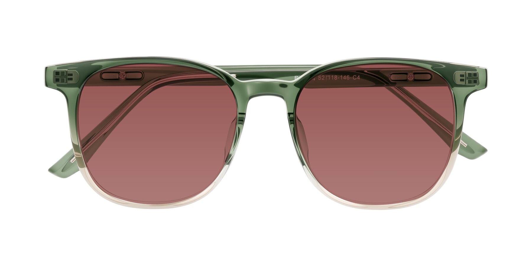 Folded Front of Ruhling in Gradient Green with Garnet Tinted Lenses