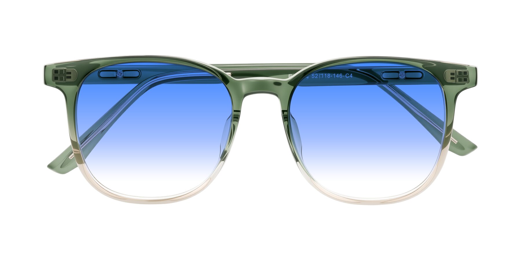 Folded Front of Ruhling in Gradient Green with Blue Gradient Lenses