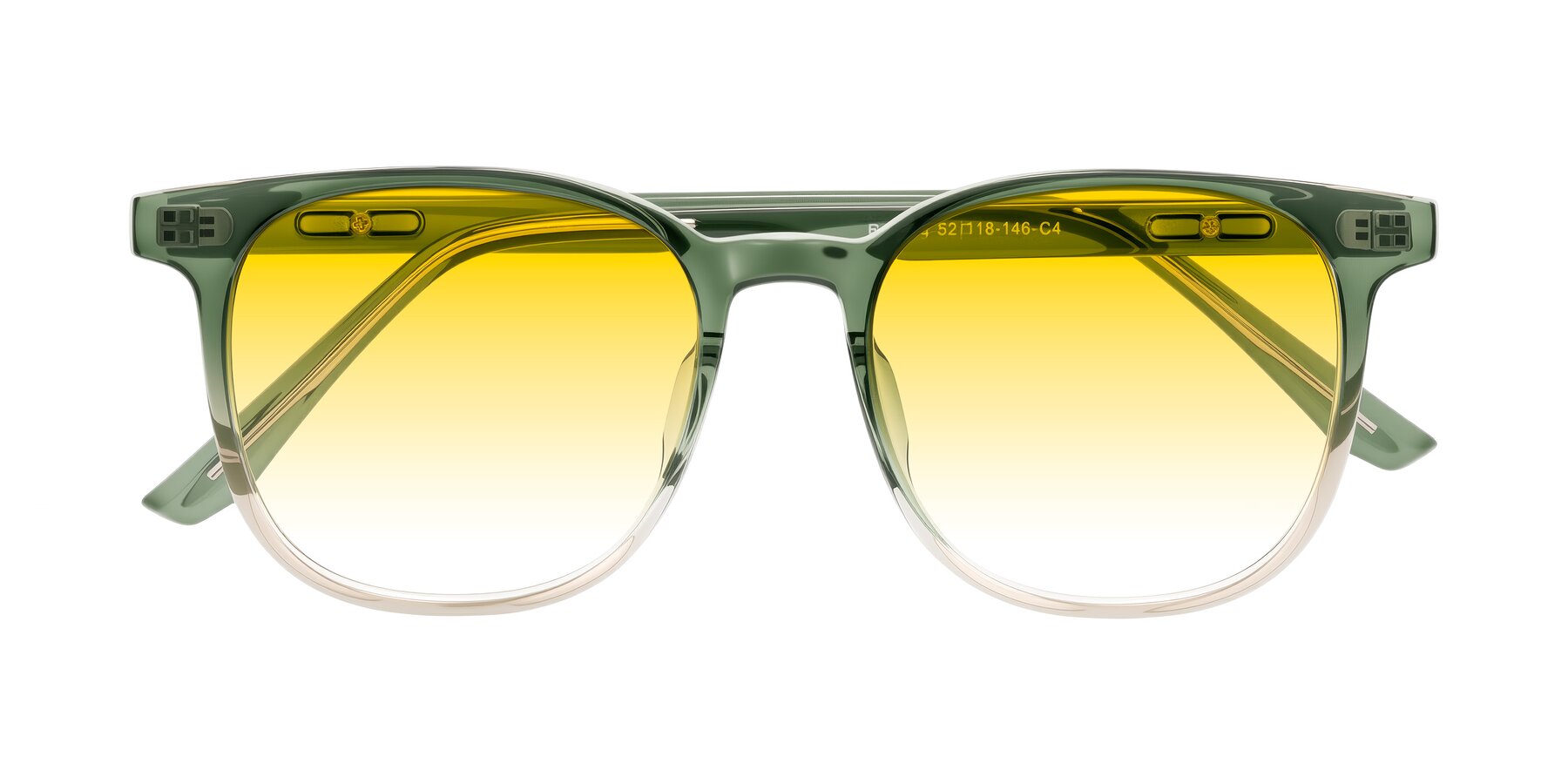 Folded Front of Ruhling in Gradient Green with Yellow Gradient Lenses