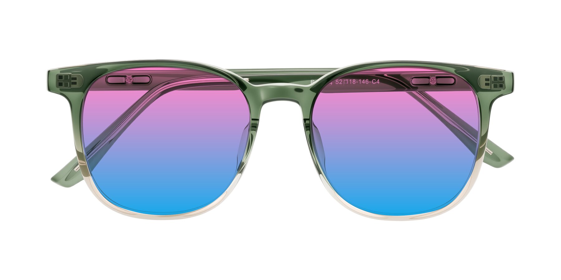 Folded Front of Ruhling in Gradient Green with Pink / Blue Gradient Lenses