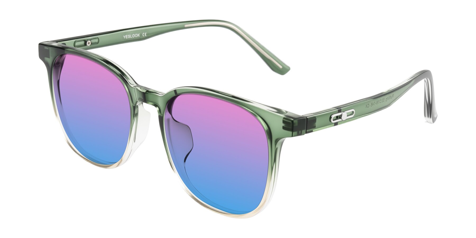 Angle of Ruhling in Gradient Green with Pink / Blue Gradient Lenses