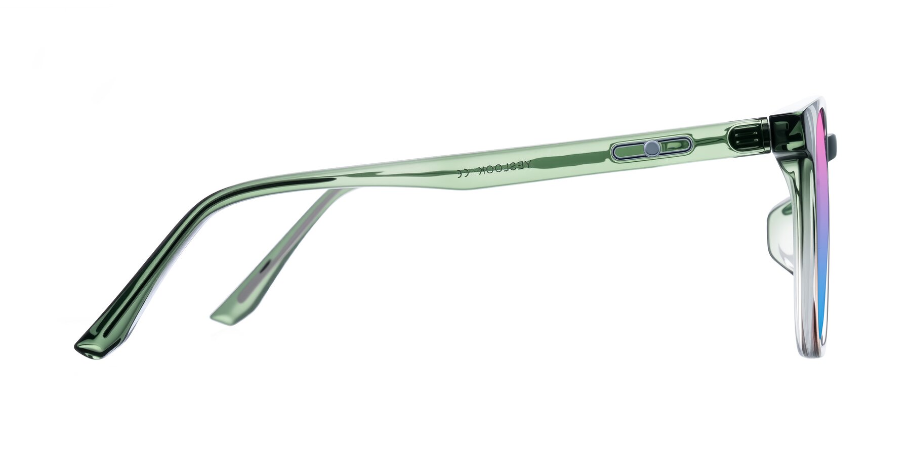 Side of Ruhling in Gradient Green with Pink / Blue Gradient Lenses