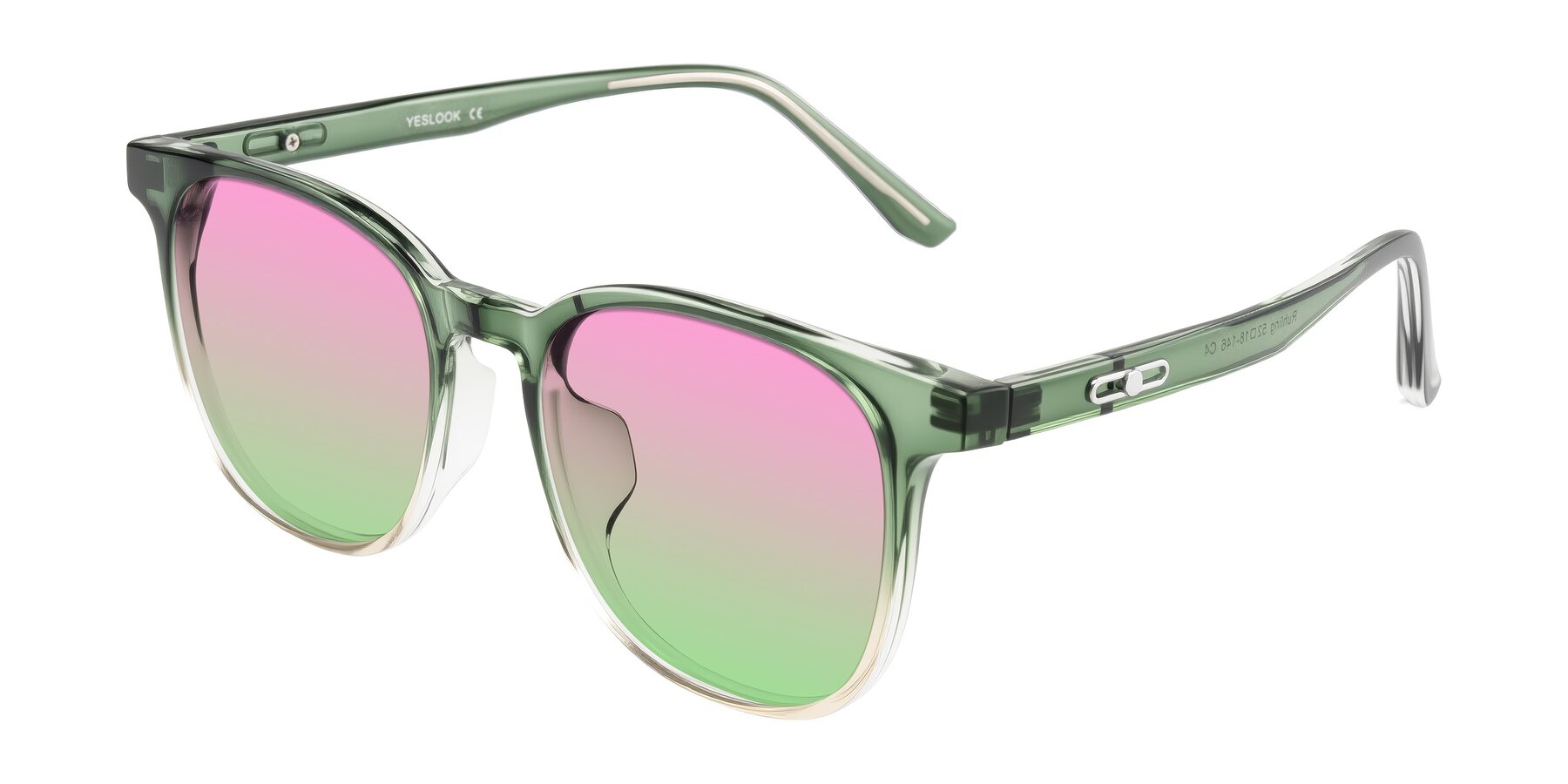 Angle of Ruhling in Gradient Green with Pink / Green Gradient Lenses