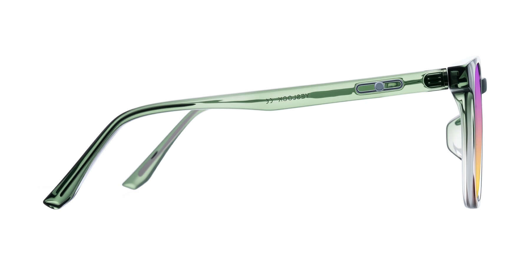 Side of Ruhling in Gradient Green with Purple / Yellow Gradient Lenses