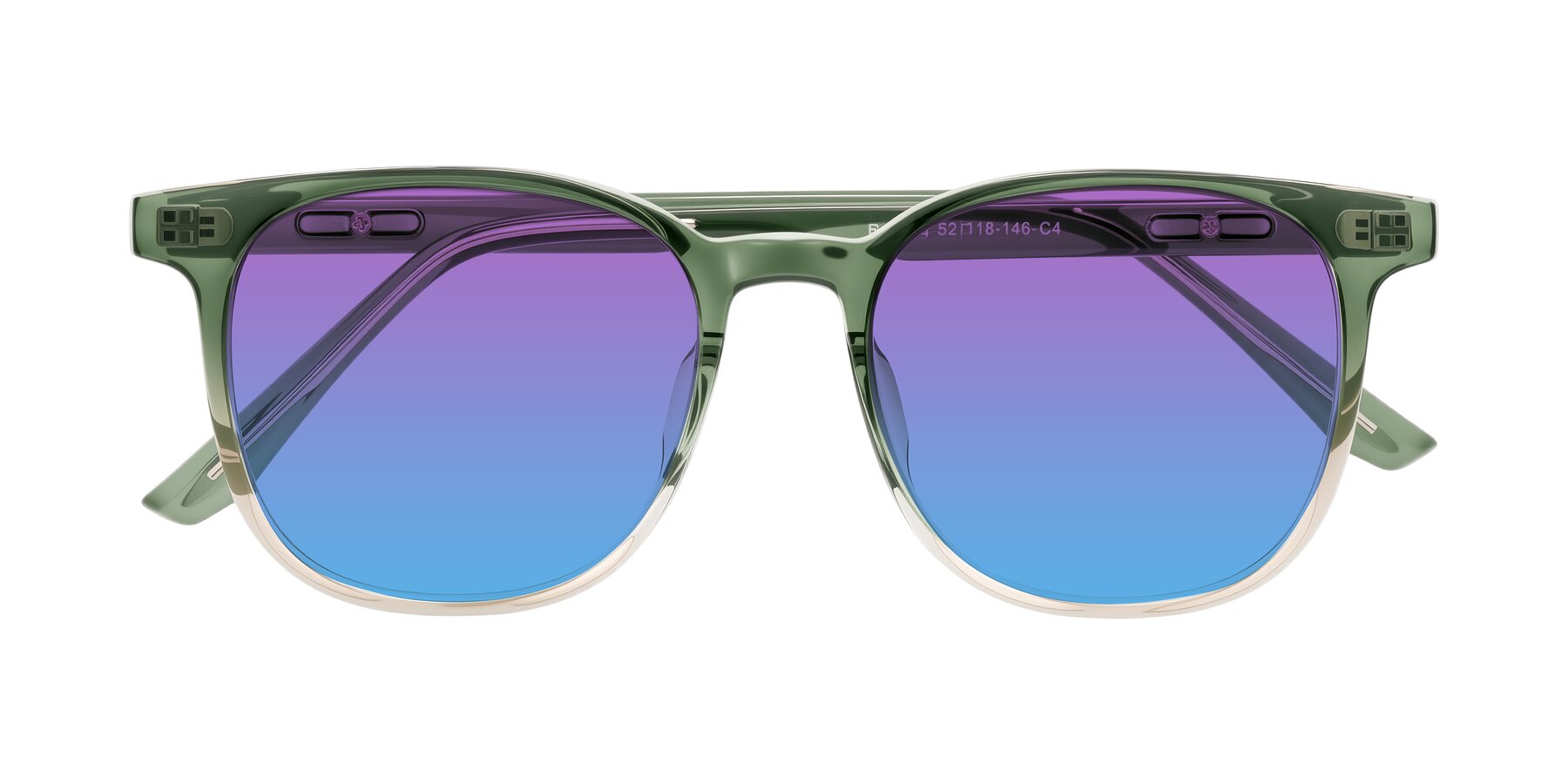 Folded Front of Ruhling in Gradient Green with Purple / Blue Gradient Lenses