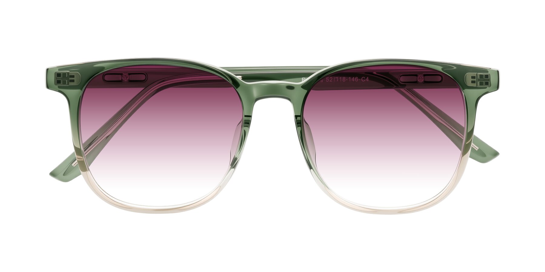 Folded Front of Ruhling in Gradient Green with Wine Gradient Lenses