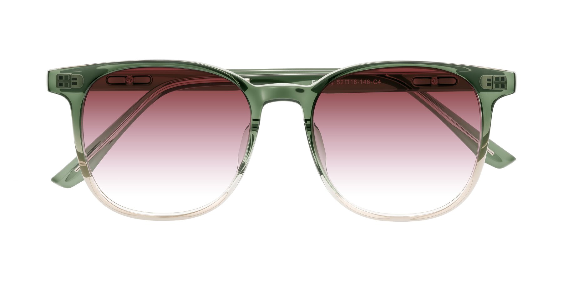 Folded Front of Ruhling in Gradient Green with Garnet Gradient Lenses