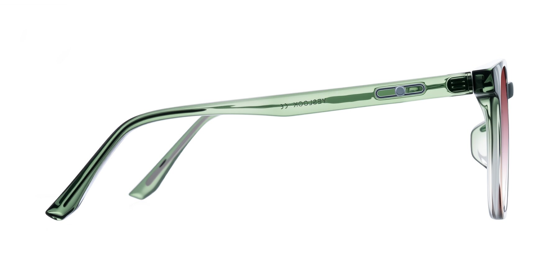 Side of Ruhling in Gradient Green with Garnet Gradient Lenses