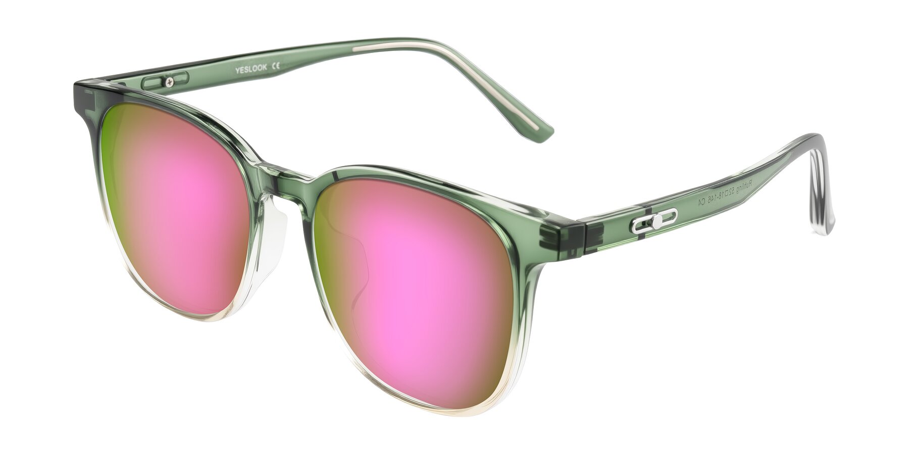 Angle of Ruhling in Gradient Green with Pink Mirrored Lenses