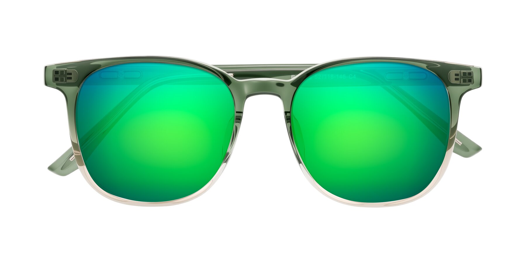 Folded Front of Ruhling in Gradient Green with Green Mirrored Lenses