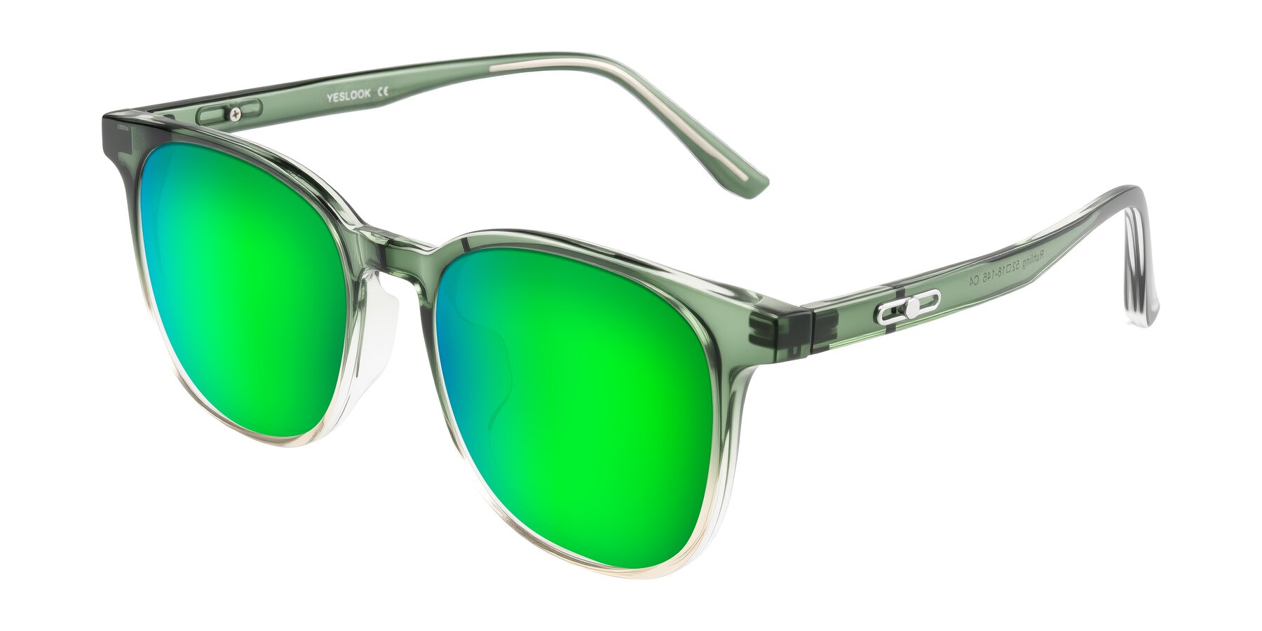 Angle of Ruhling in Gradient Green with Green Mirrored Lenses