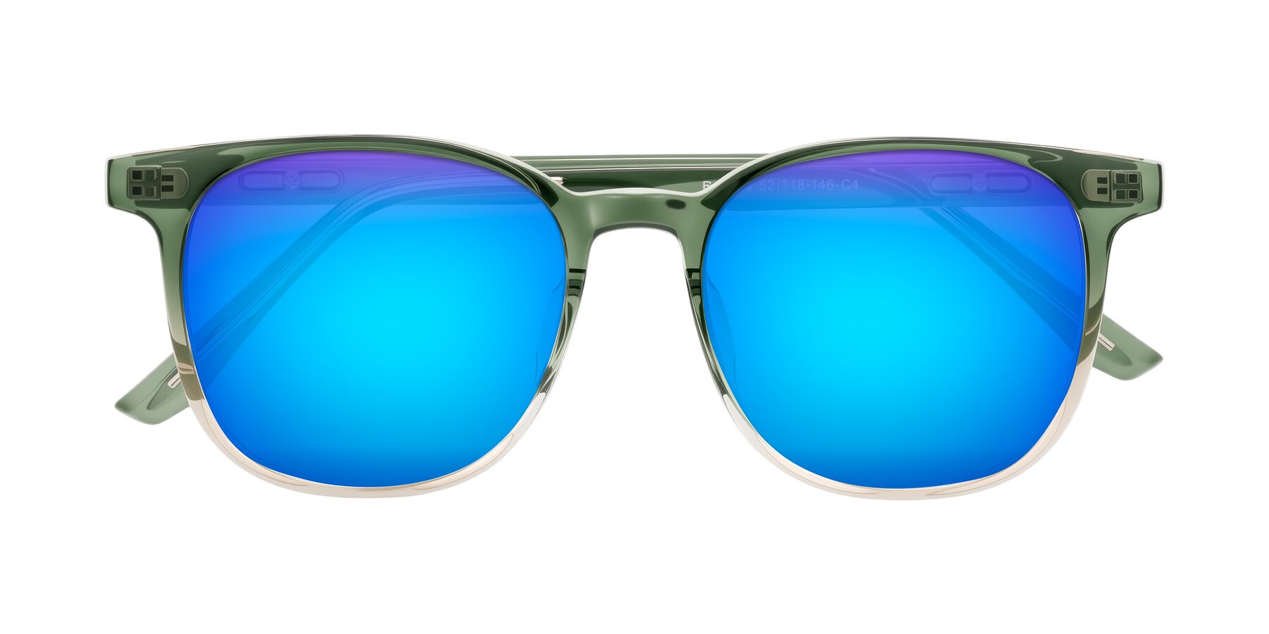 Folded Front of Ruhling in Gradient Green with Blue Mirrored Lenses