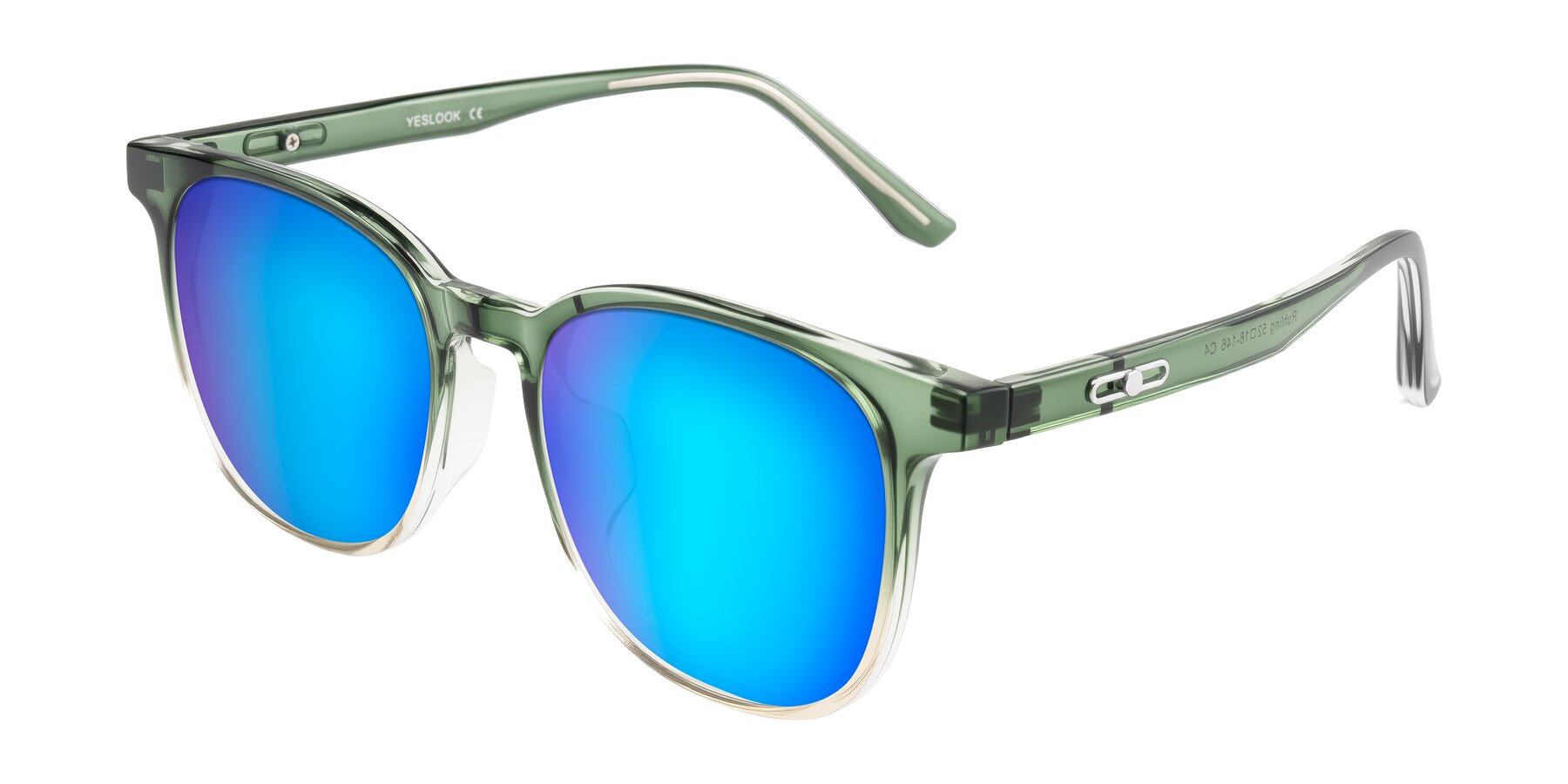 Angle of Ruhling in Gradient Green with Blue Mirrored Lenses