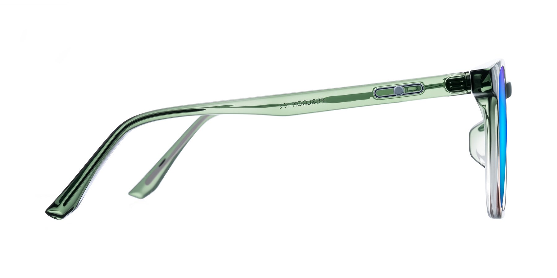Side of Ruhling in Gradient Green with Blue Mirrored Lenses