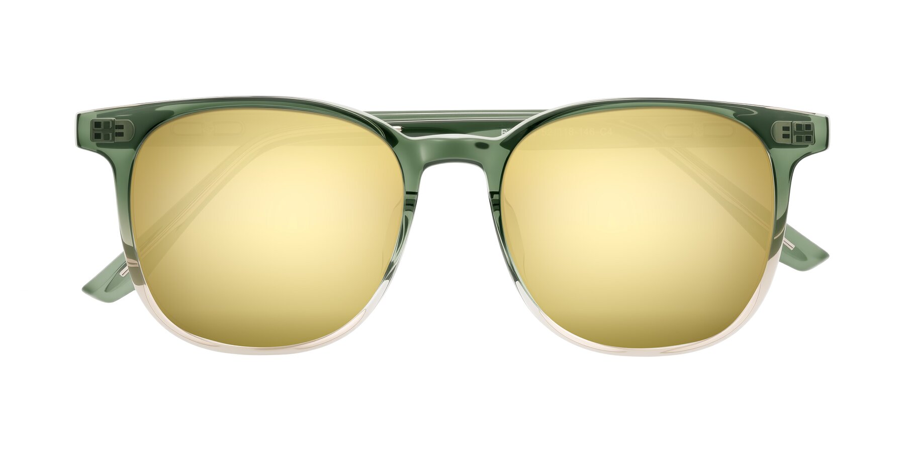 Folded Front of Ruhling in Gradient Green with Gold Mirrored Lenses