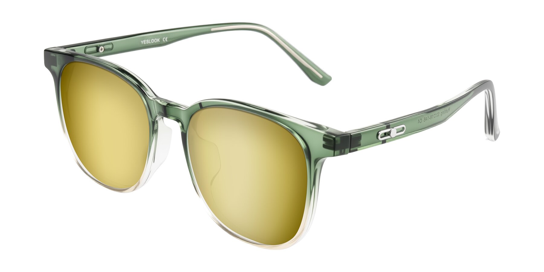 Angle of Ruhling in Gradient Green with Gold Mirrored Lenses